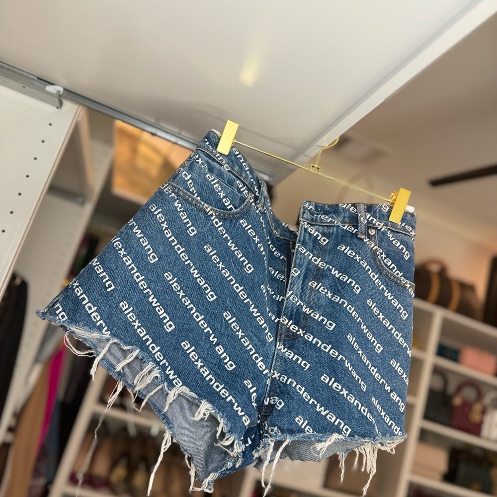 Alexander Wang Logo Print Denim Shorts
